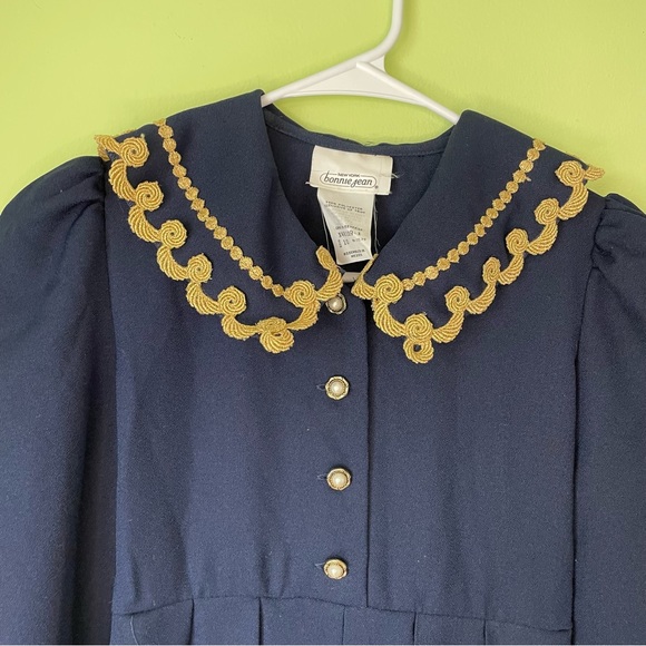 VINTAGE BONNIE JEAN NAVY BLUE AND GOLD TRIM SAILOR DRESS SIZE 10 - Picture 7 of 9